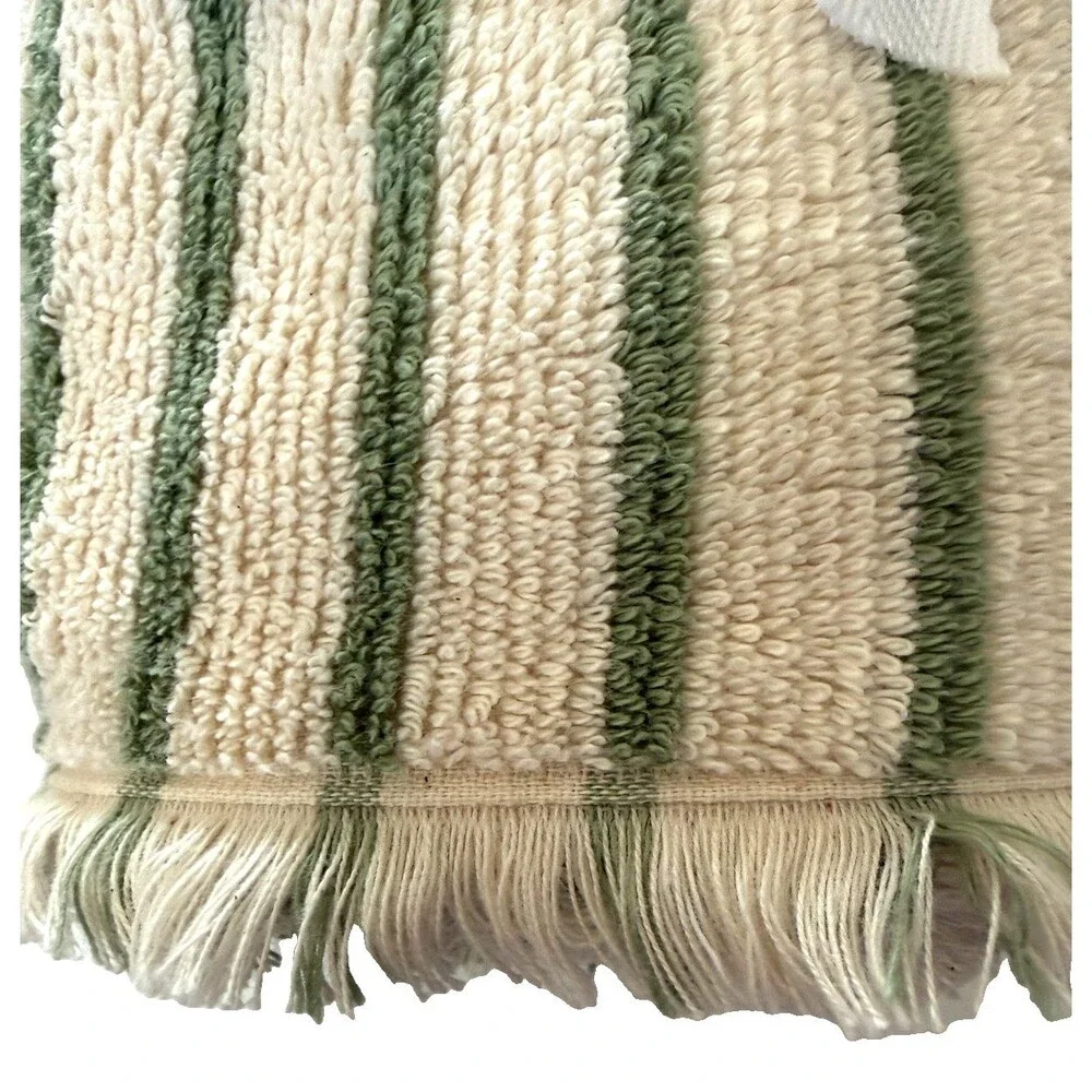 Brooks Brothers Hand Towels Ivory Green Stripe Made in Turkey Set of 2